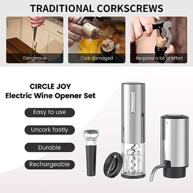 Electric Wine Opener Set 4-In-1 Wine Set with Rechargeable Wine Opener, Rechargeable Wine Aerator Pourer, Foil Cutter, Stopper