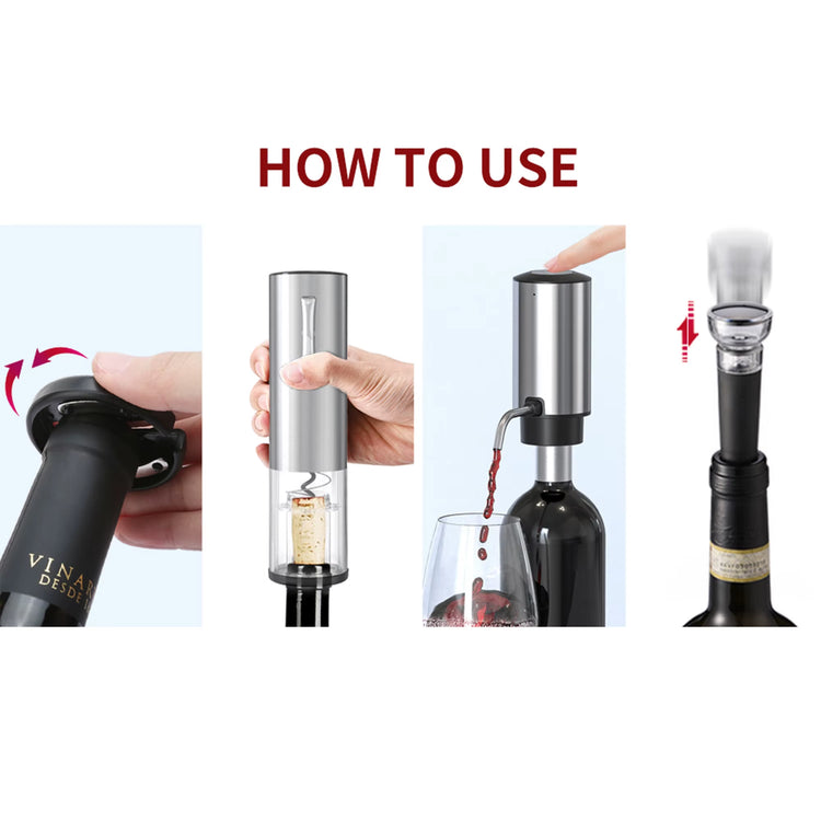 Electric Wine Opener Set 4-In-1 Wine Set with Rechargeable Wine Opener, Rechargeable Wine Aerator Pourer, Foil Cutter, Stopper